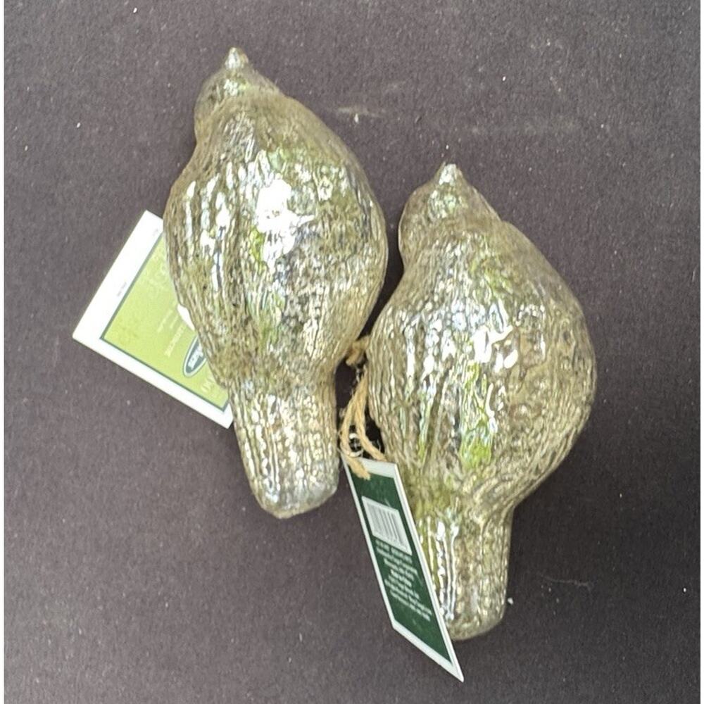 2 New Smith & Hawken Blown Glass Gold Bird Christmas Tree Ornament HTF -S1E